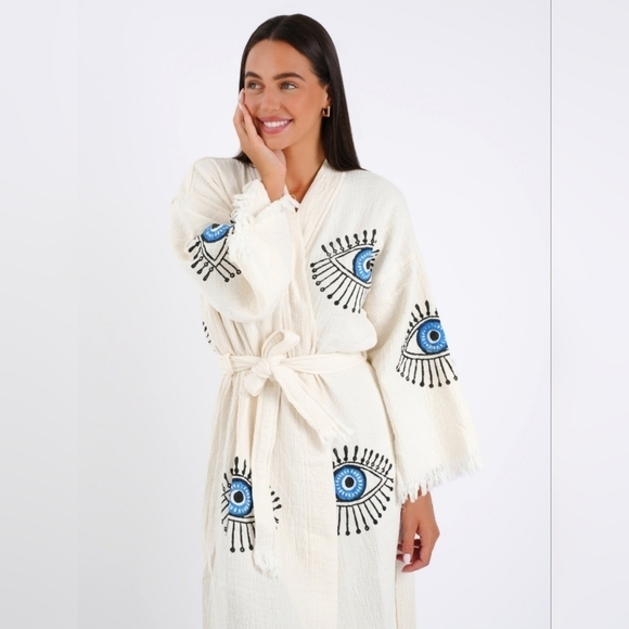The Vanessa - 100% Turkish cotton - white with blue eyes - Picture 3 of 5